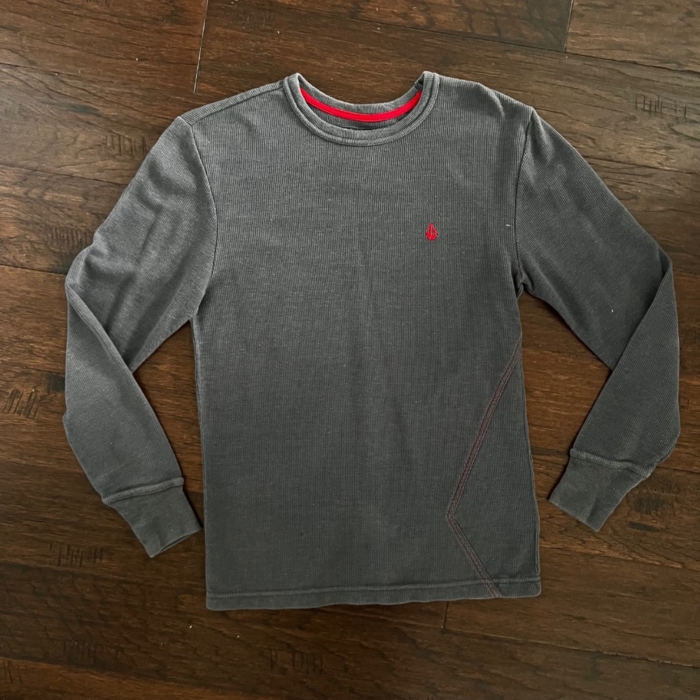 Volcom Stone Mens L/S Waffle Top Gray Cotton Size Small.